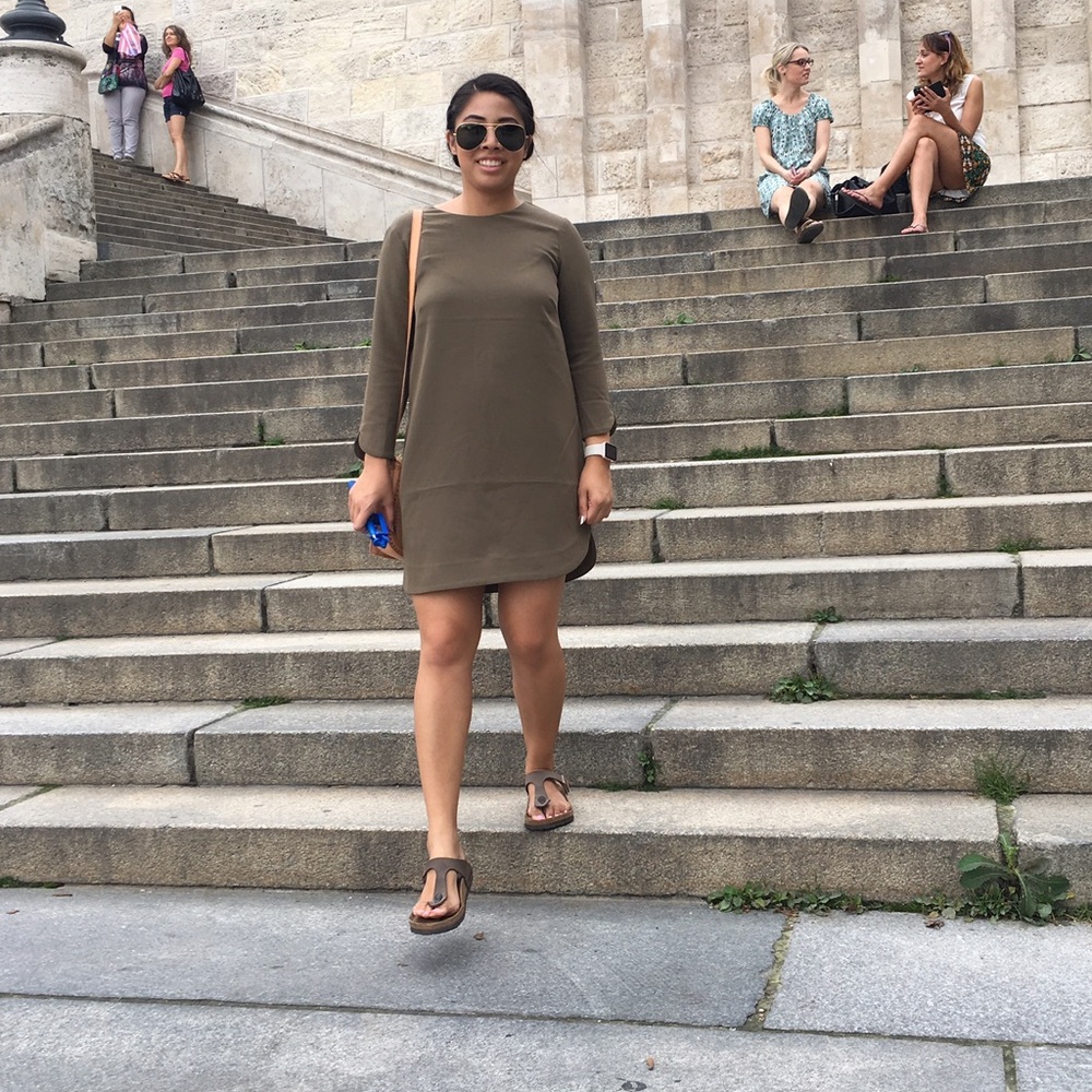 H&M Navy Green Long Sleeve Shift Dress (8)